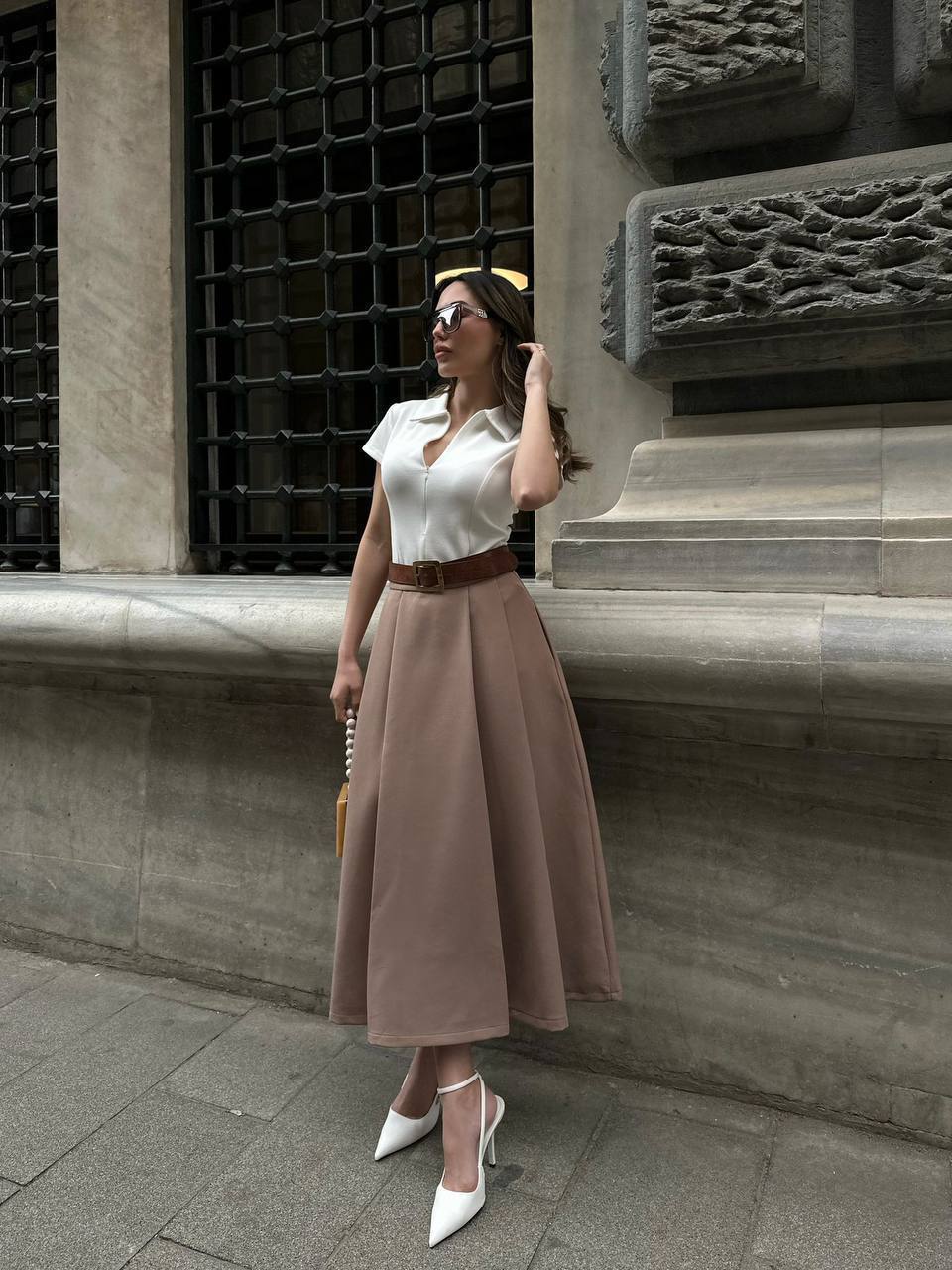 Jupe Longue Plissée Camel