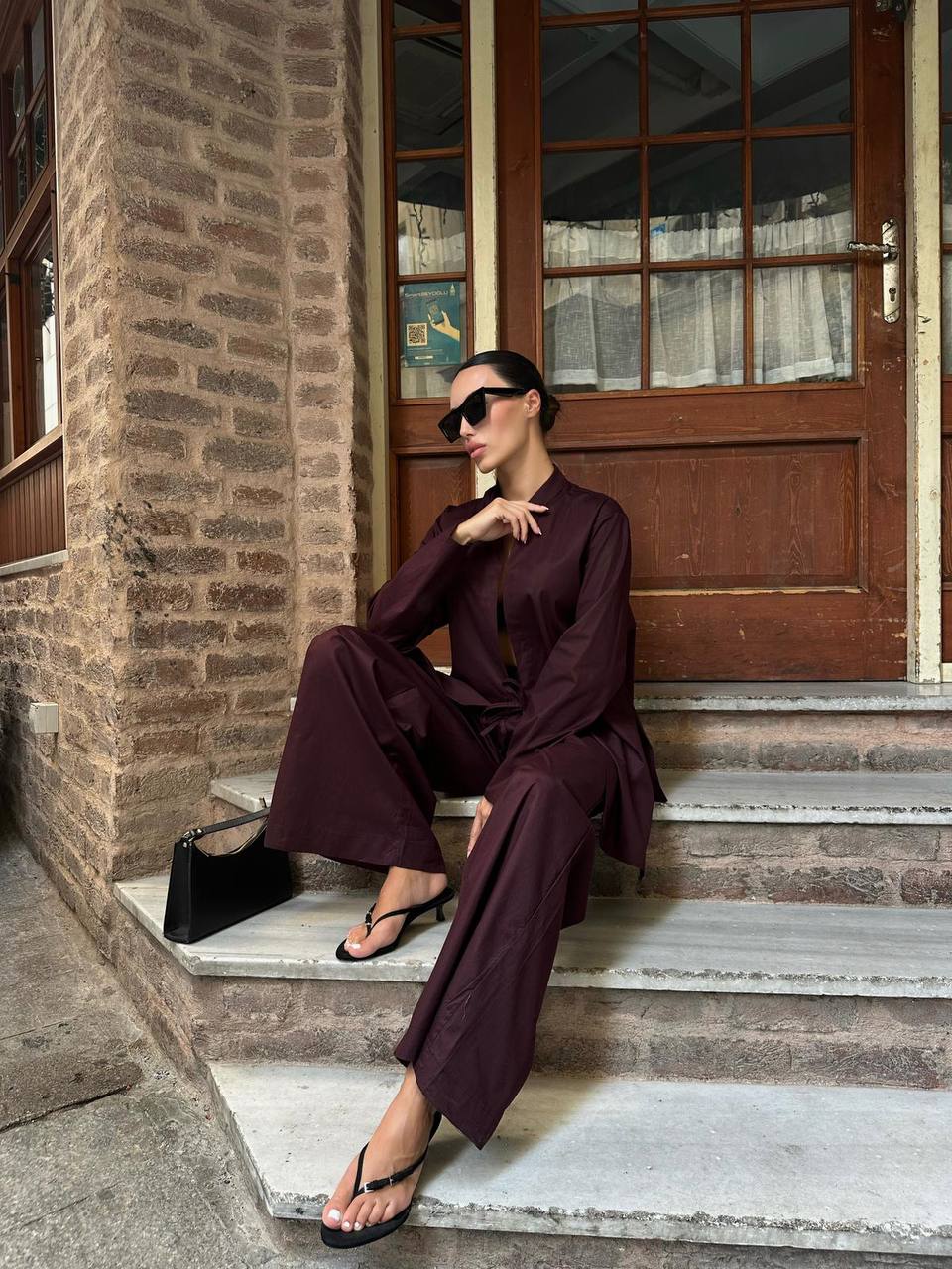 Ensemble Chemise Fluide & Pantalon Large - Bordeaux