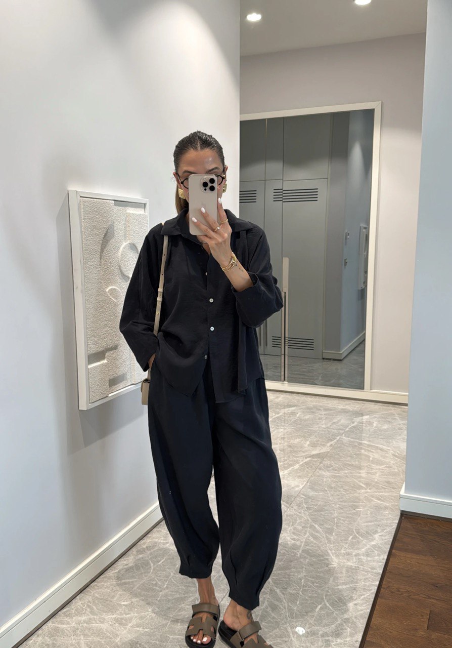 Ensemble Chemise Oversize & Pantalon Ample Noir