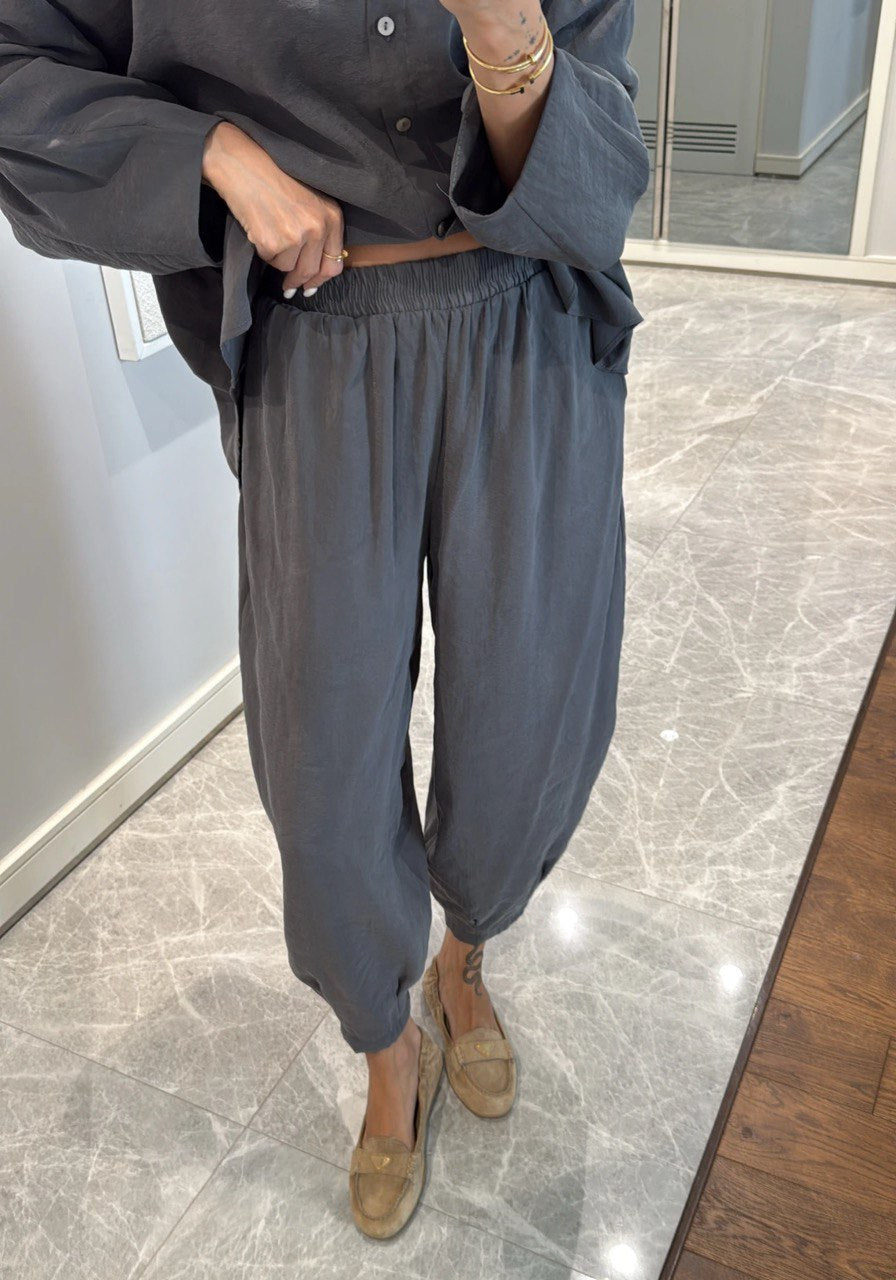 Ensemble Chemise Oversize, Pantalon Ample - Greige