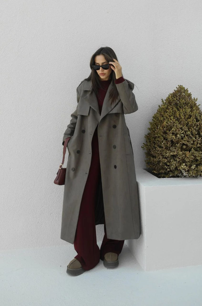 Trench-coat en suédine - Gris