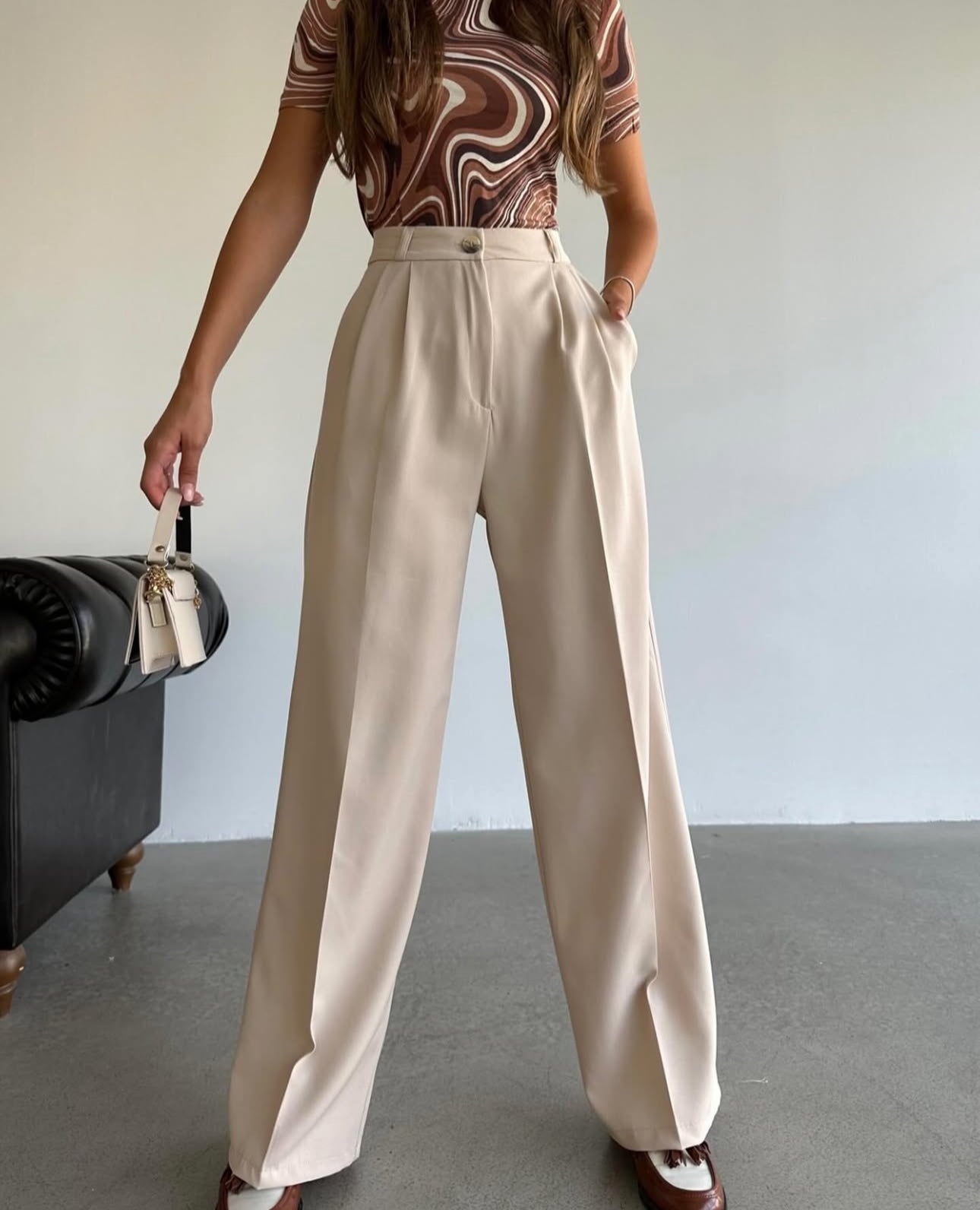 Pantalon Palazzo taille haute - Créme