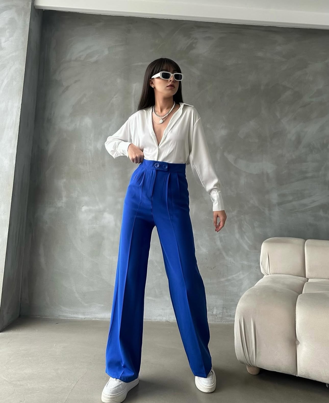 Pantalon Palazzo Taille Haute élégant - Bleu roi