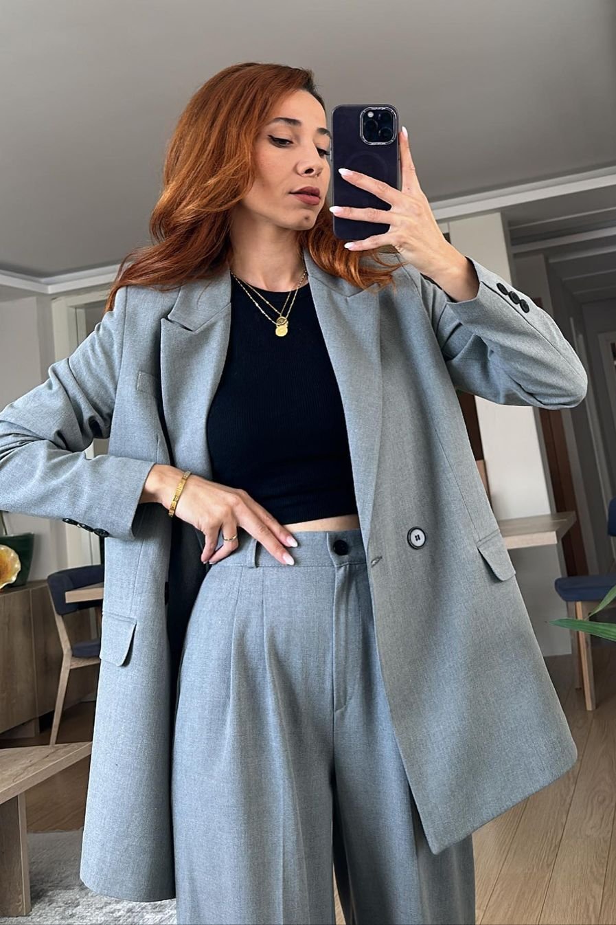 Ensemble tailleur / Veste croisée - gris chiné
