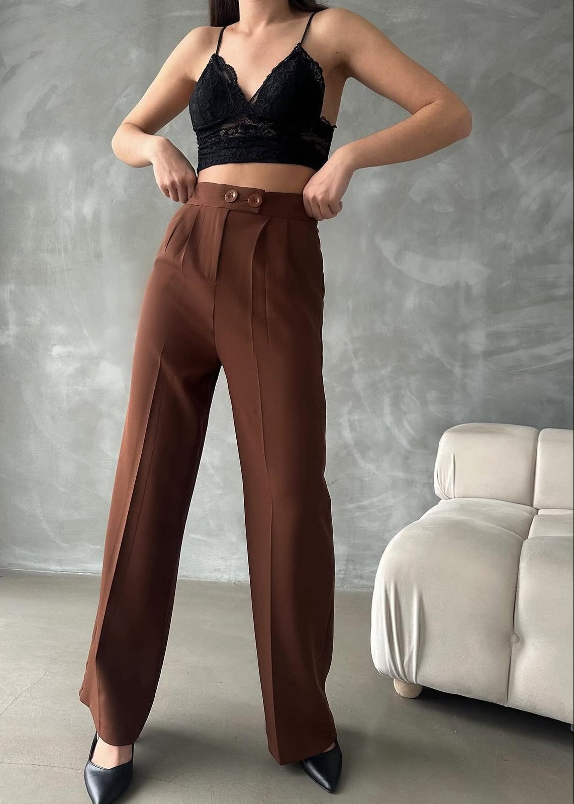 Pantalon Palazzo Taille Haute élégant - Marron chocolat