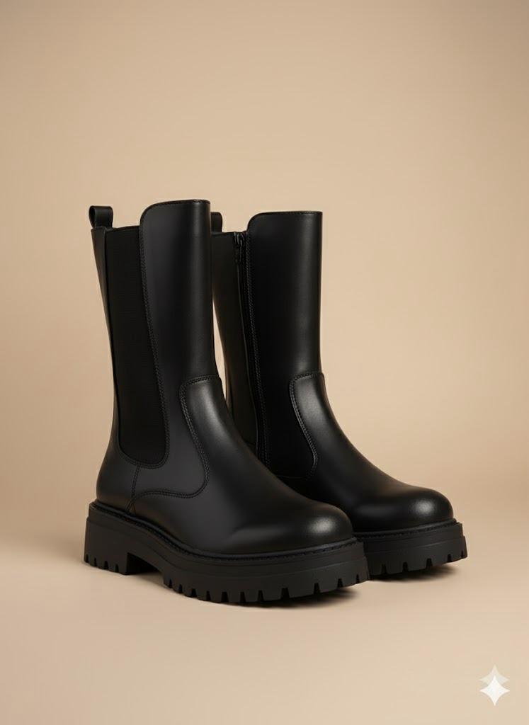 Bottes Chelsea Crantées Noires – Semelle Épaisse & Confort Urbain