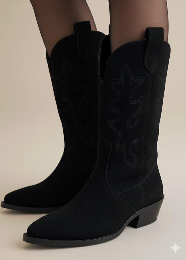 Bottes Cowboy Noires en Suédine