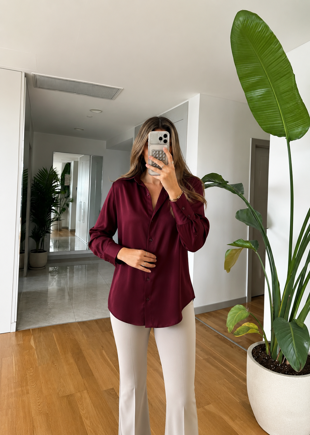 Chemise satinée - Bordeaux