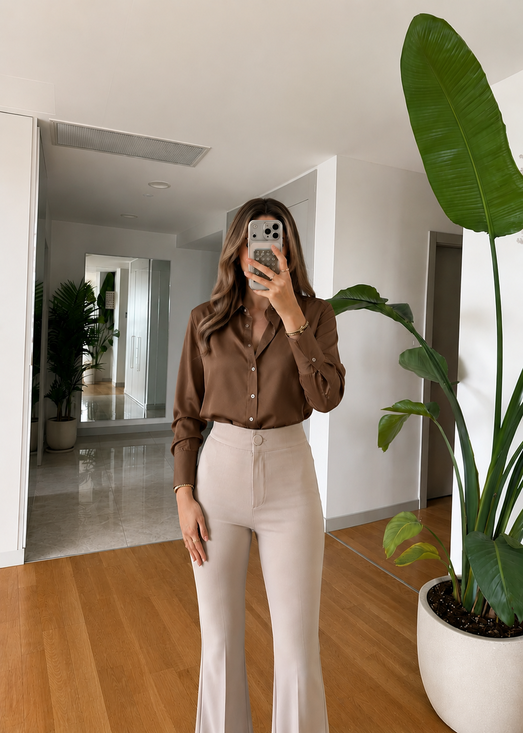 Chemise satiné - Caramel