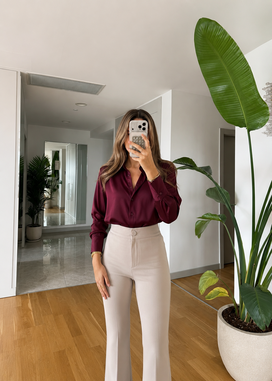 Chemise satinée - Bordeaux