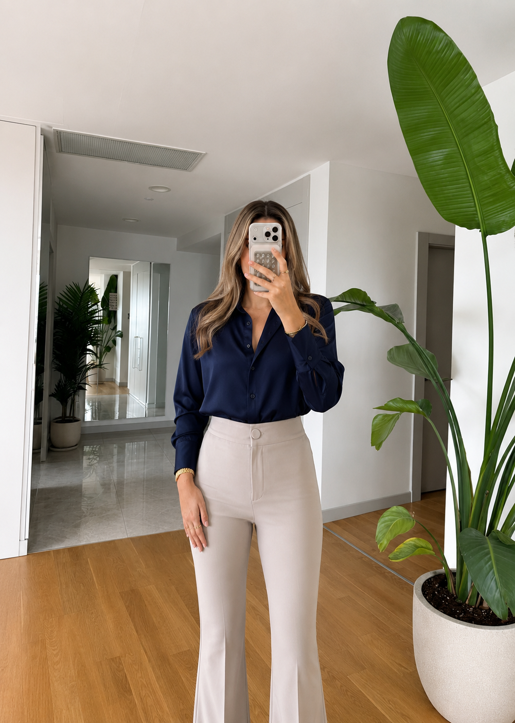 Chemise satinée - Bleu marine