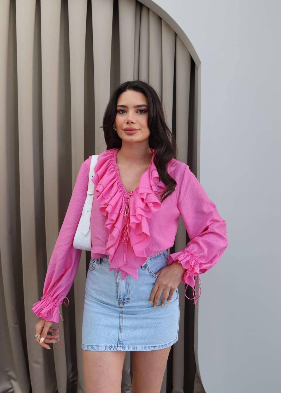 Chemise Rose Fuchsia à Volants Élégants