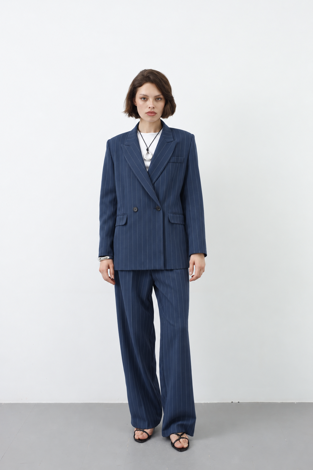 Ensemble tailleur 2 pièces — Bleu Rayé Signature