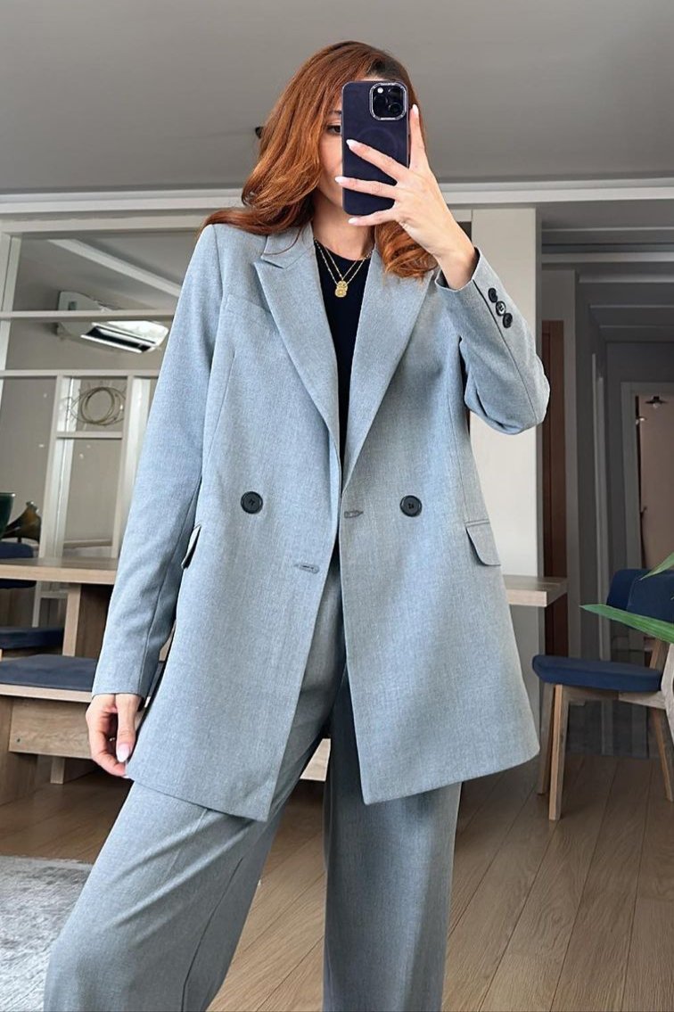 Ensemble tailleur / Veste croisée - gris chiné