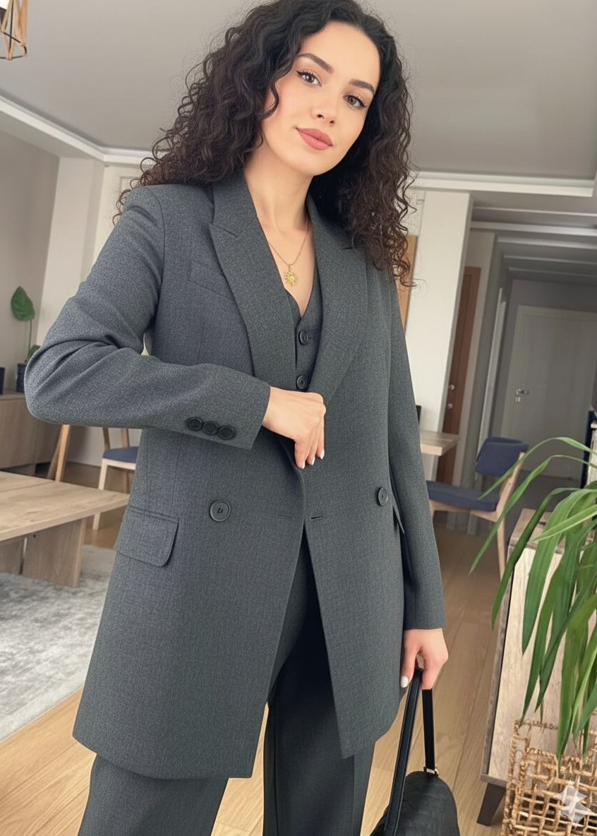 Ensemble tailleur gris ardoise / 3 pièces