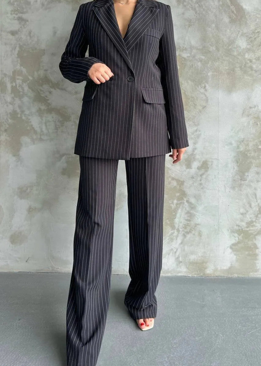 Ensemble tailleur / Veste croisée - Noir Rayé