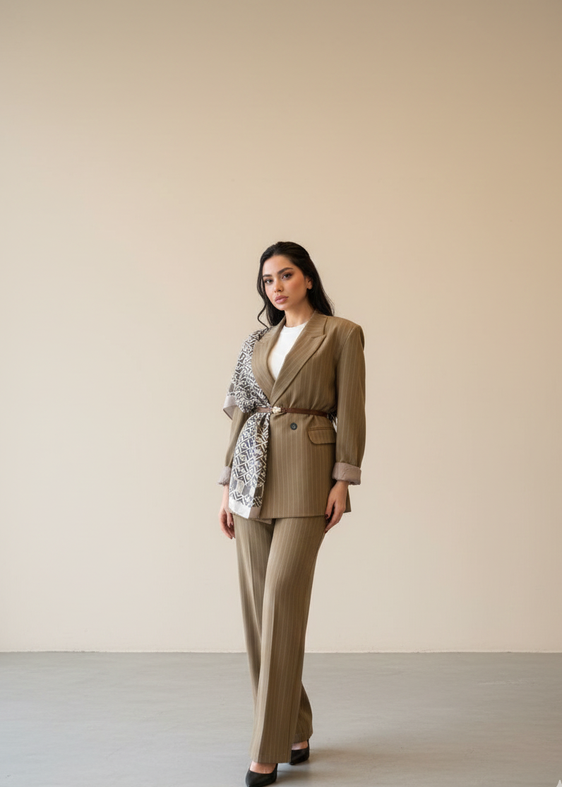 Ensemble tailleur / Veste croisée - Vison rayé