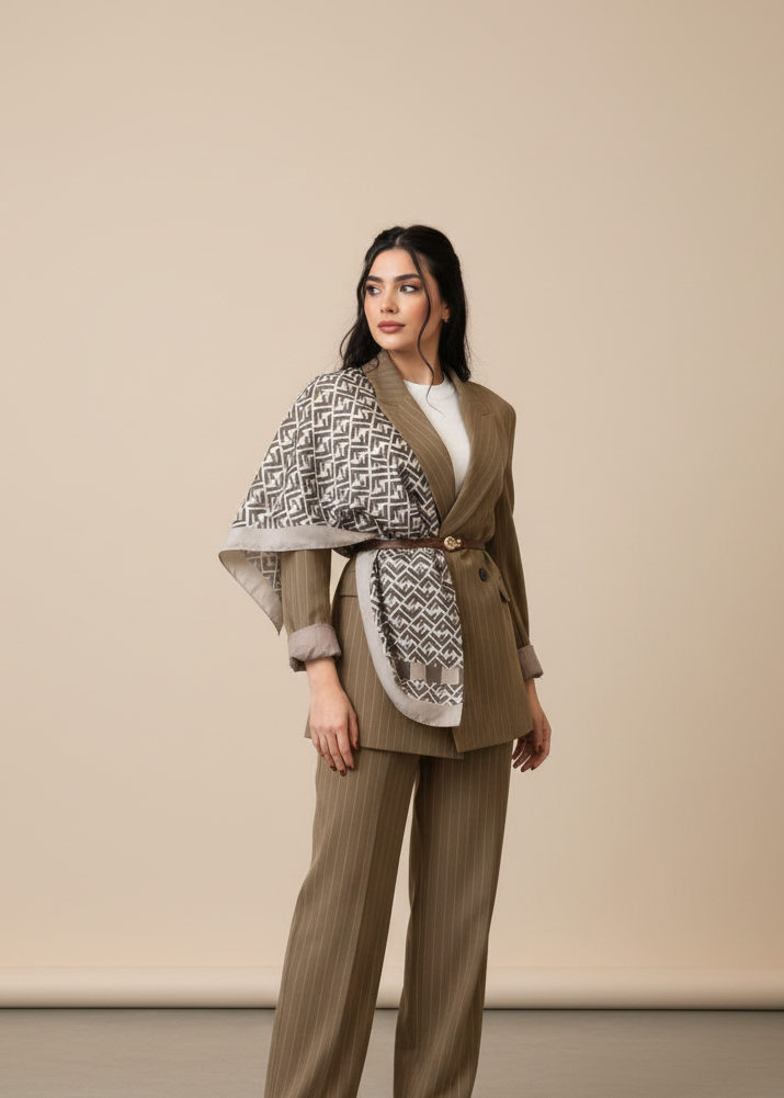 Ensemble tailleur / Veste croisée - Vison rayé