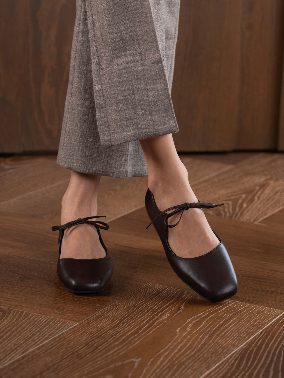 Ballerines Mary Jane en Cuir – Mocha Profond