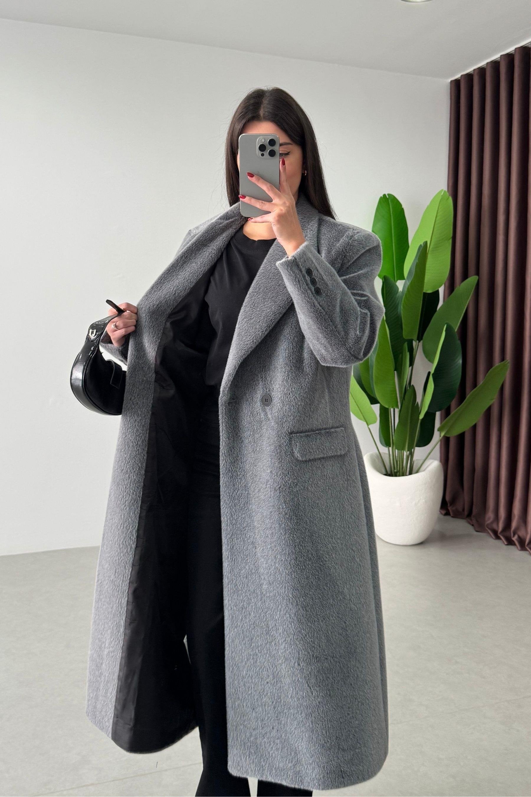 Manteau long en fourrure - Gris