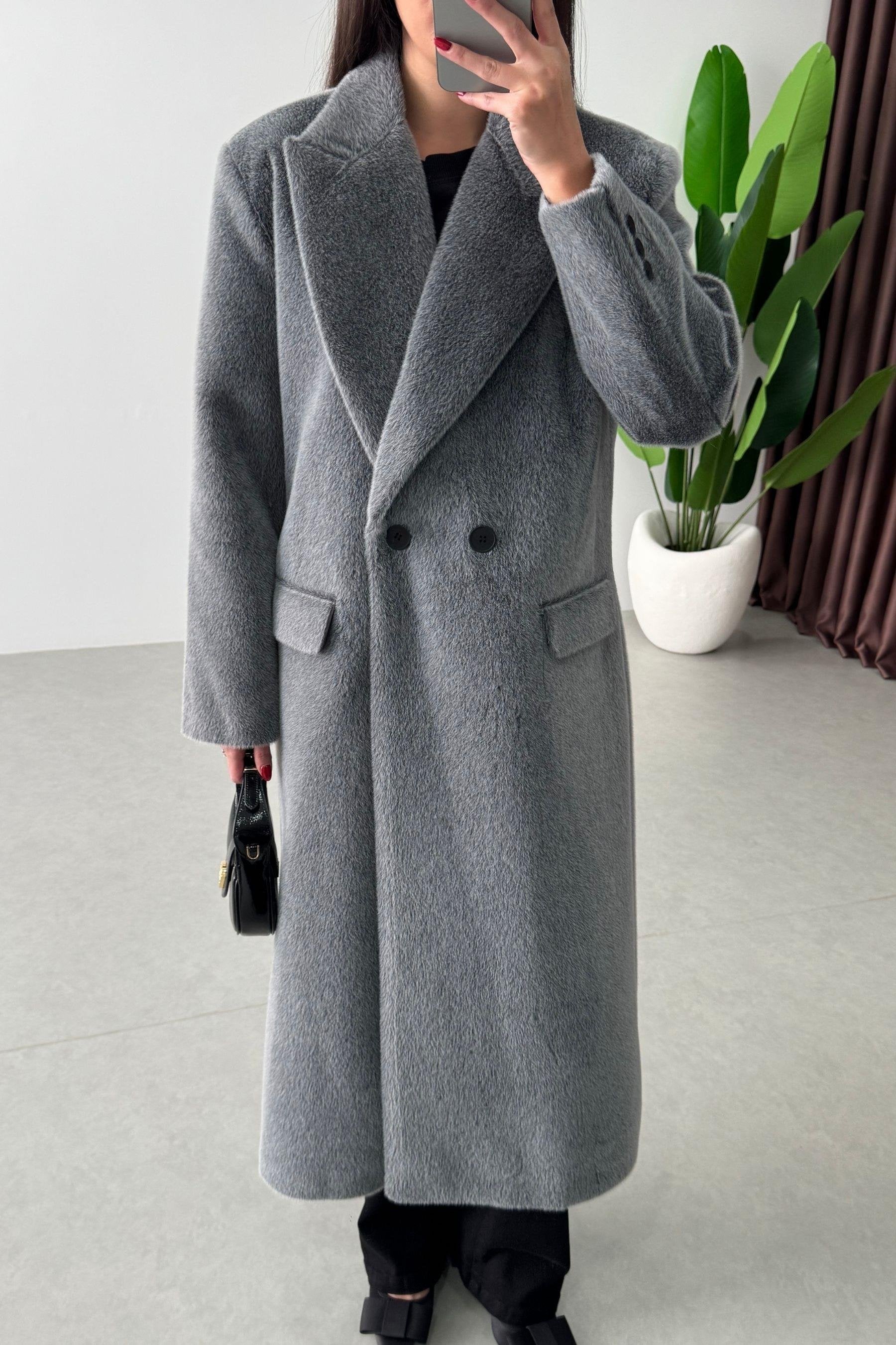 Manteau long en fourrure - Gris