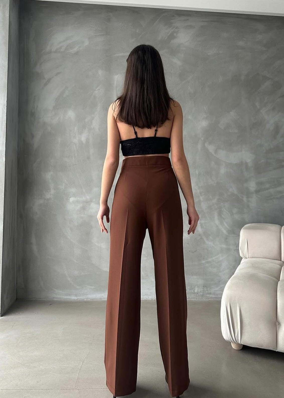 Pantalon Palazzo Taille Haute élégant - Marron chocolat