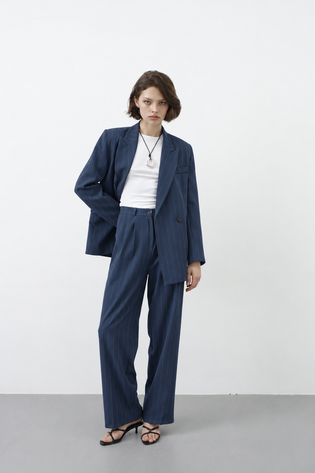 Ensemble tailleur 2 pièces — Bleu Rayé Signature