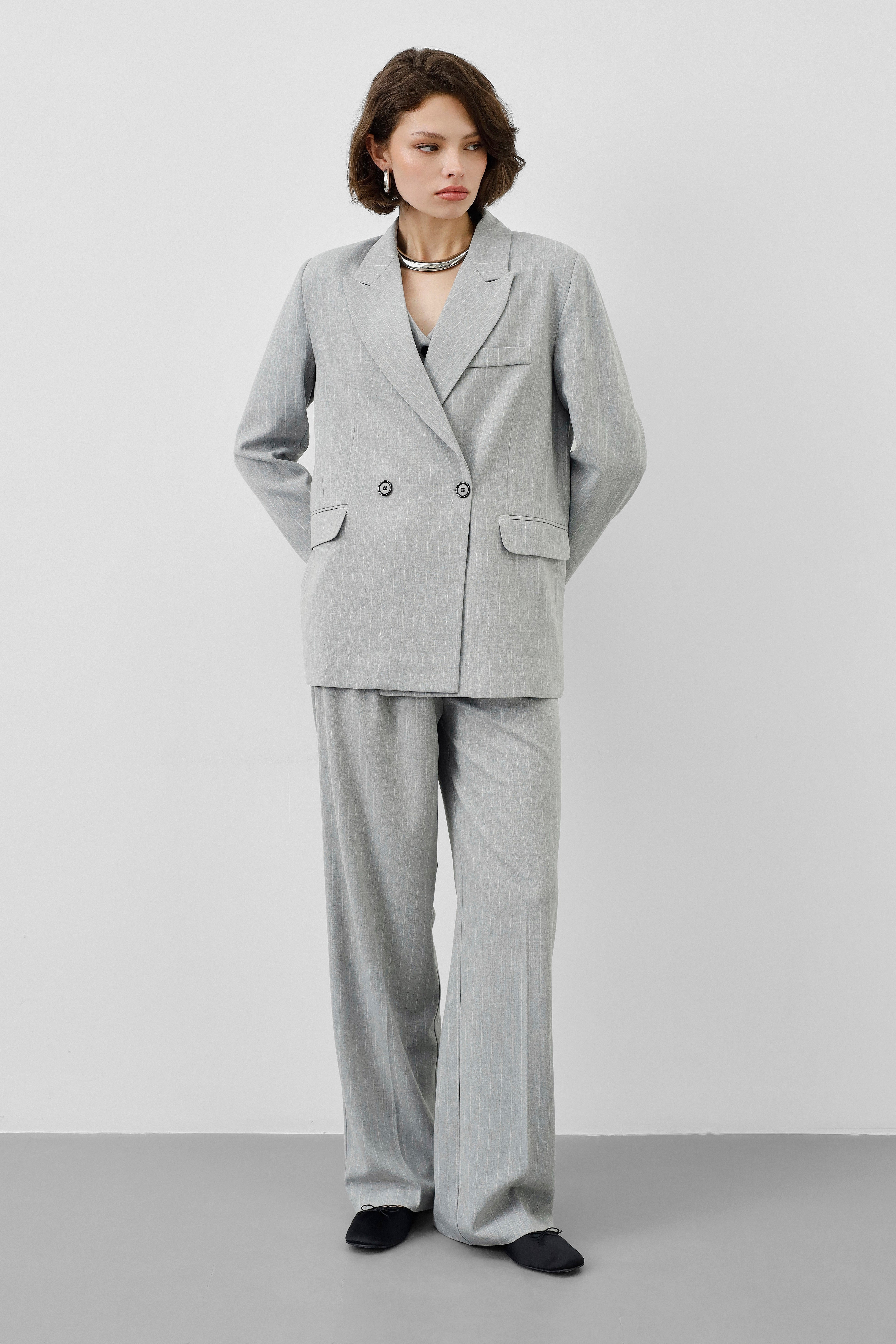 Ensemble tailleur 3 pièces - Gris clair rayé