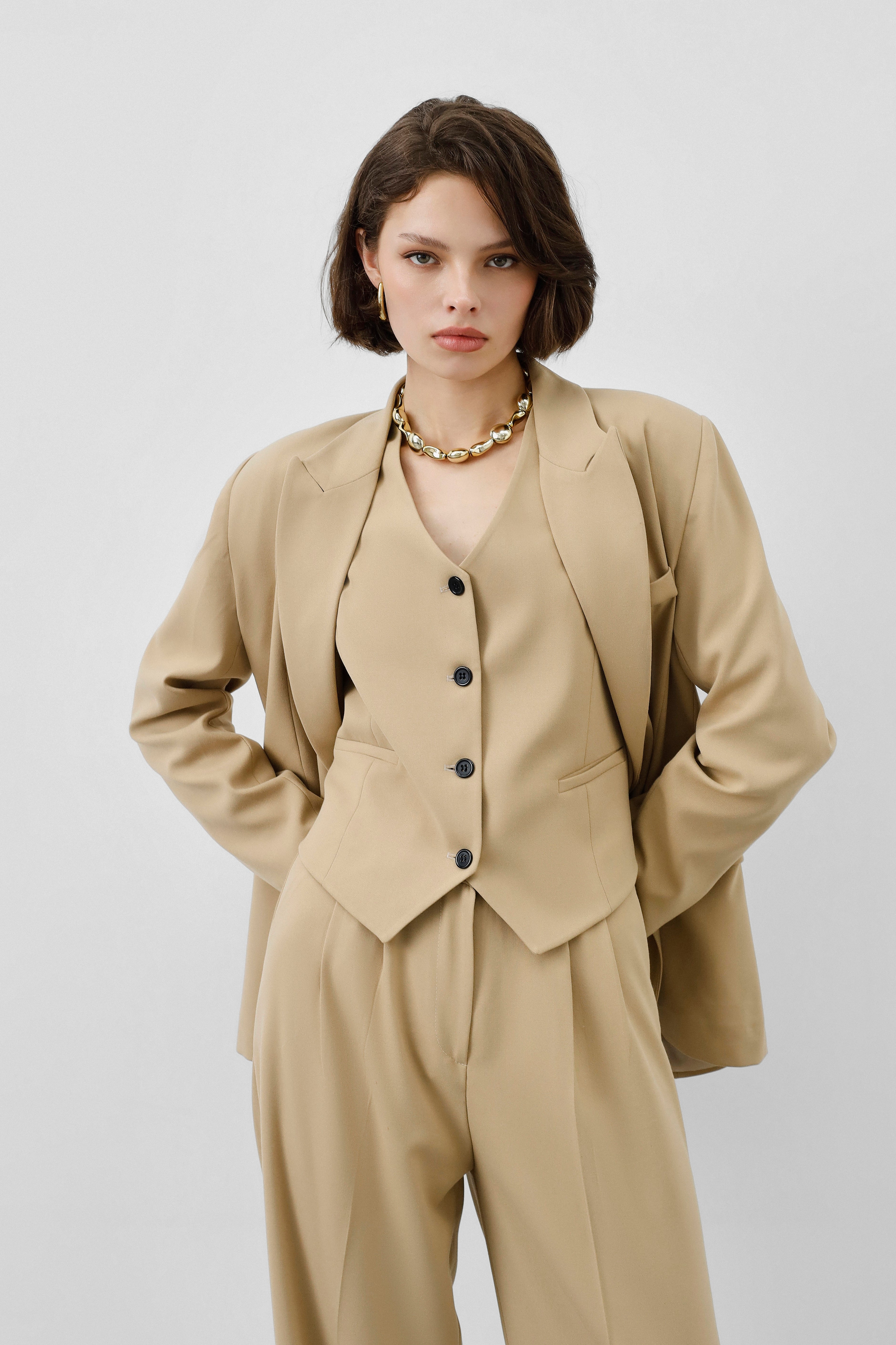 Ensemble tailleur 3 pièces - sable élégant