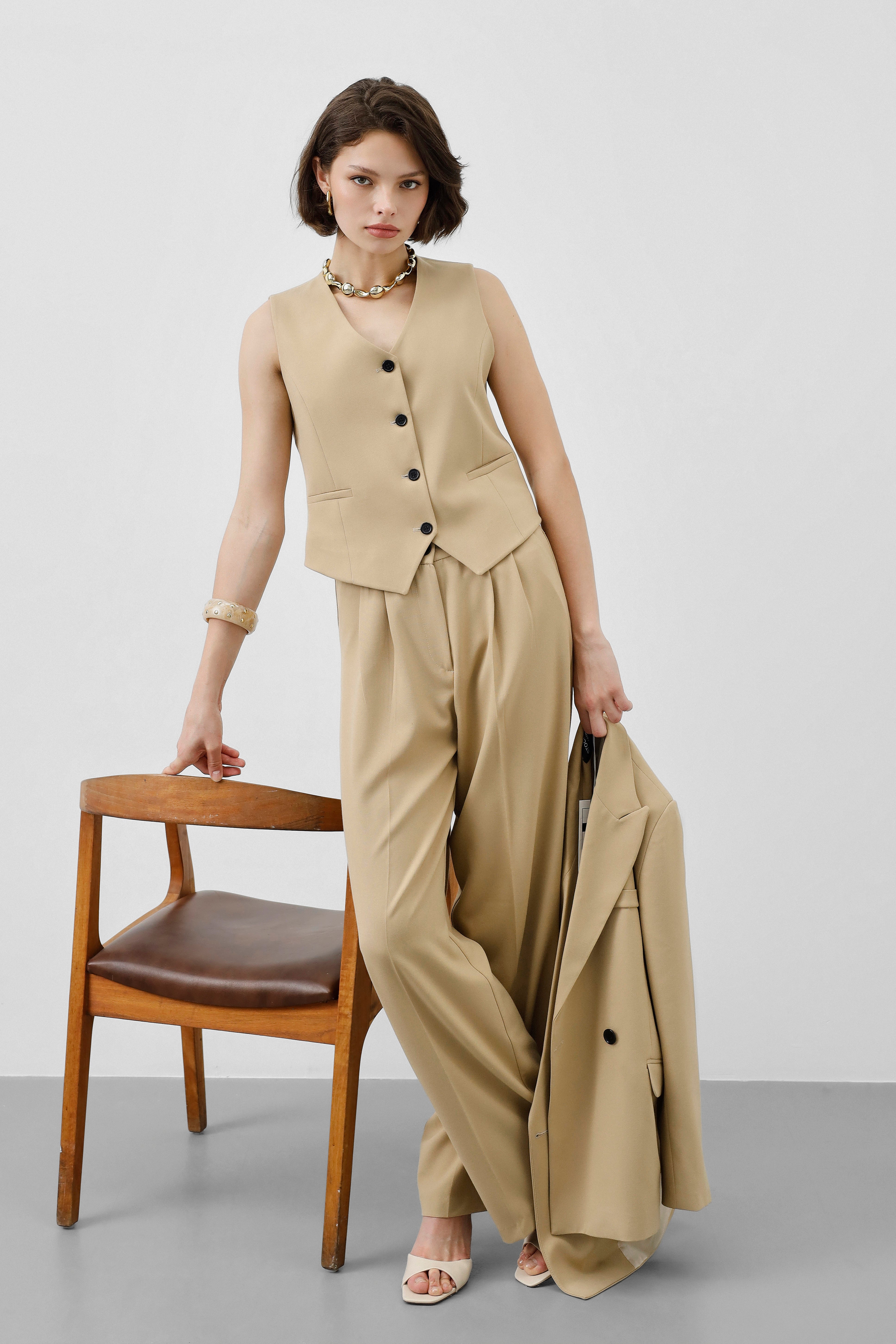 Ensemble tailleur 3 pièces - sable élégant