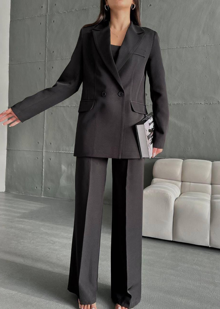 Ensemble tailleur / Veste droite et pantalon à taille élastique - Noir