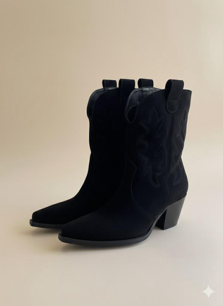 Bottes Cowboy Noires en Suédine