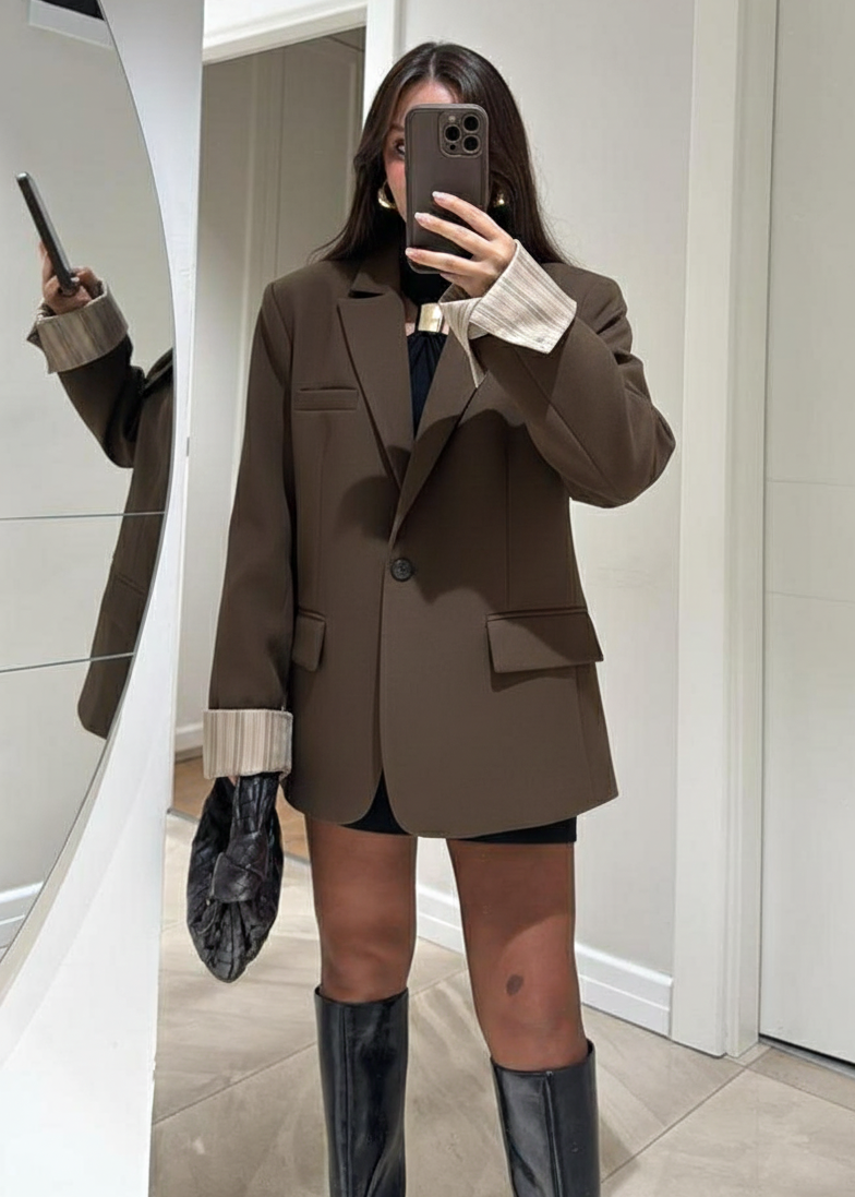 Blazer Oversize à doublure Rayée - Khaki