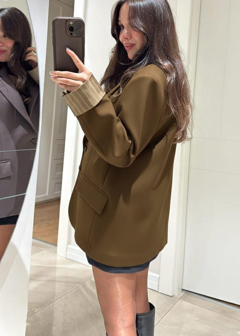Blazer Oversize à doublure Rayée - Khaki