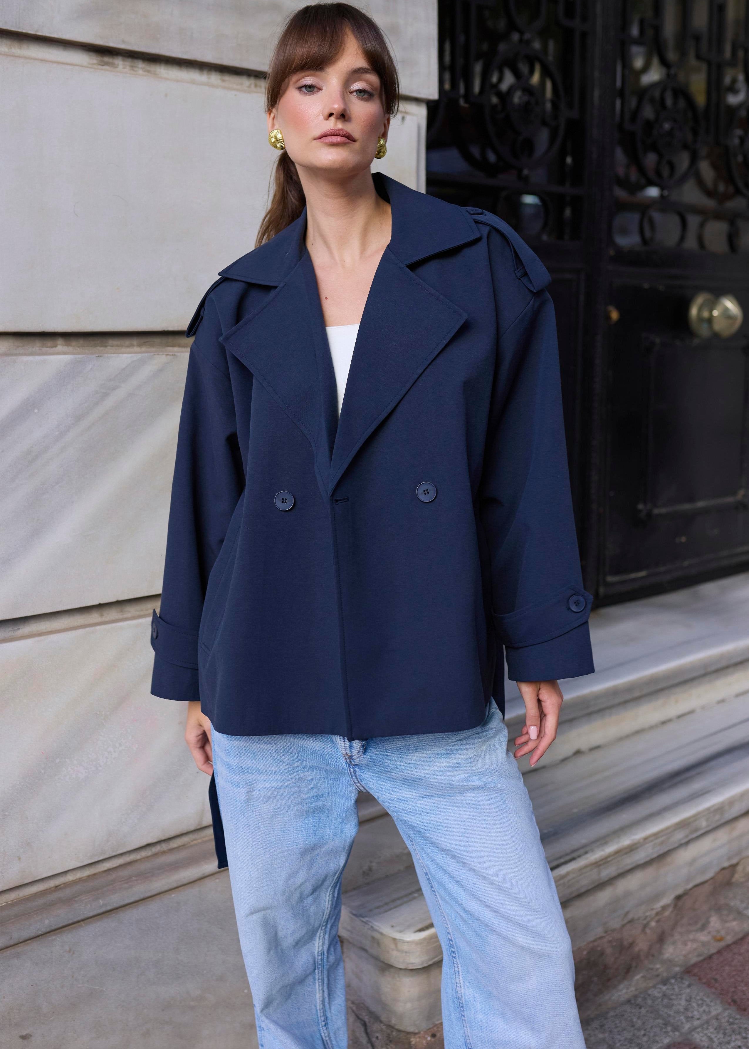 Trench Court Ceinturé - Bleu marine