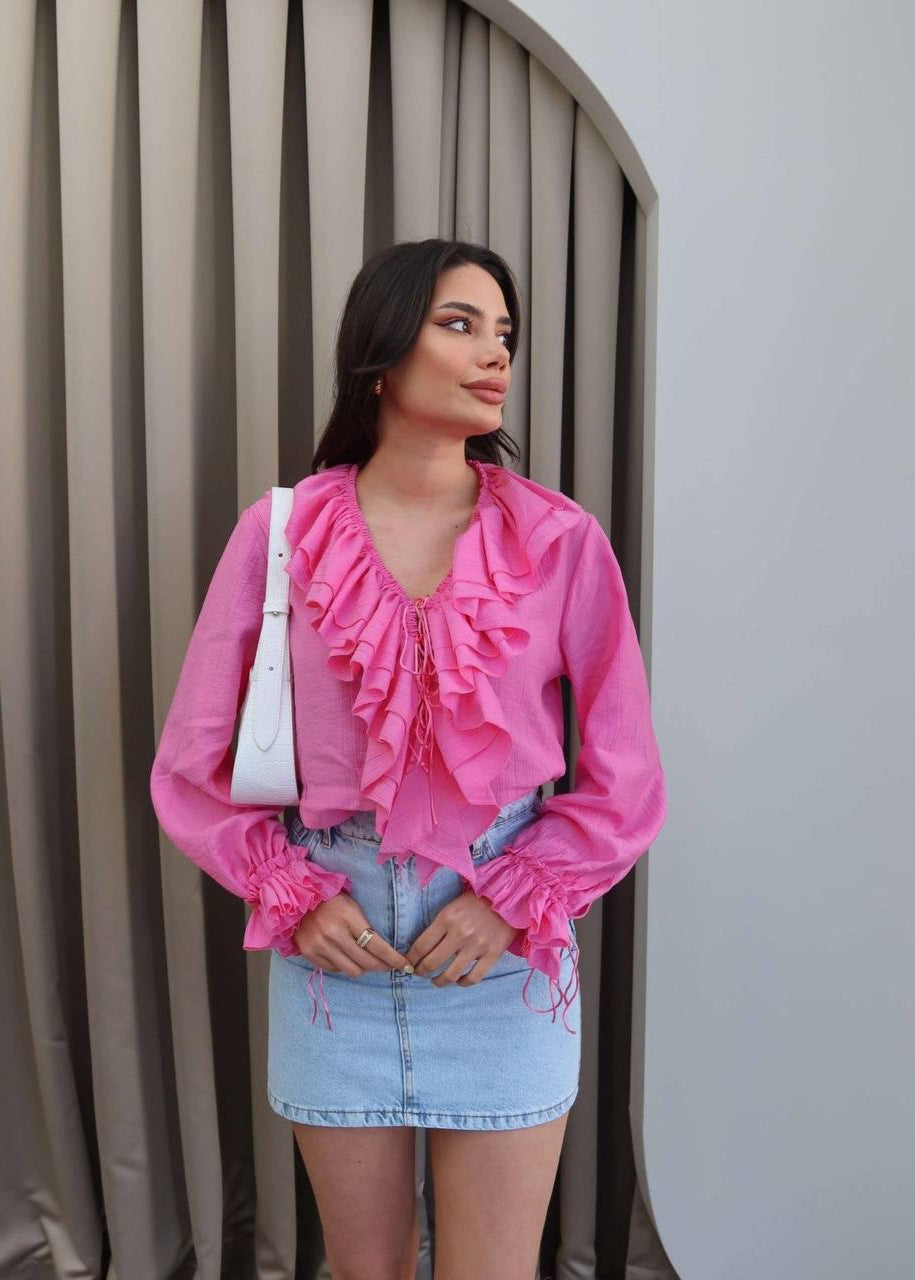 Chemise Rose Fuchsia à Volants Élégants