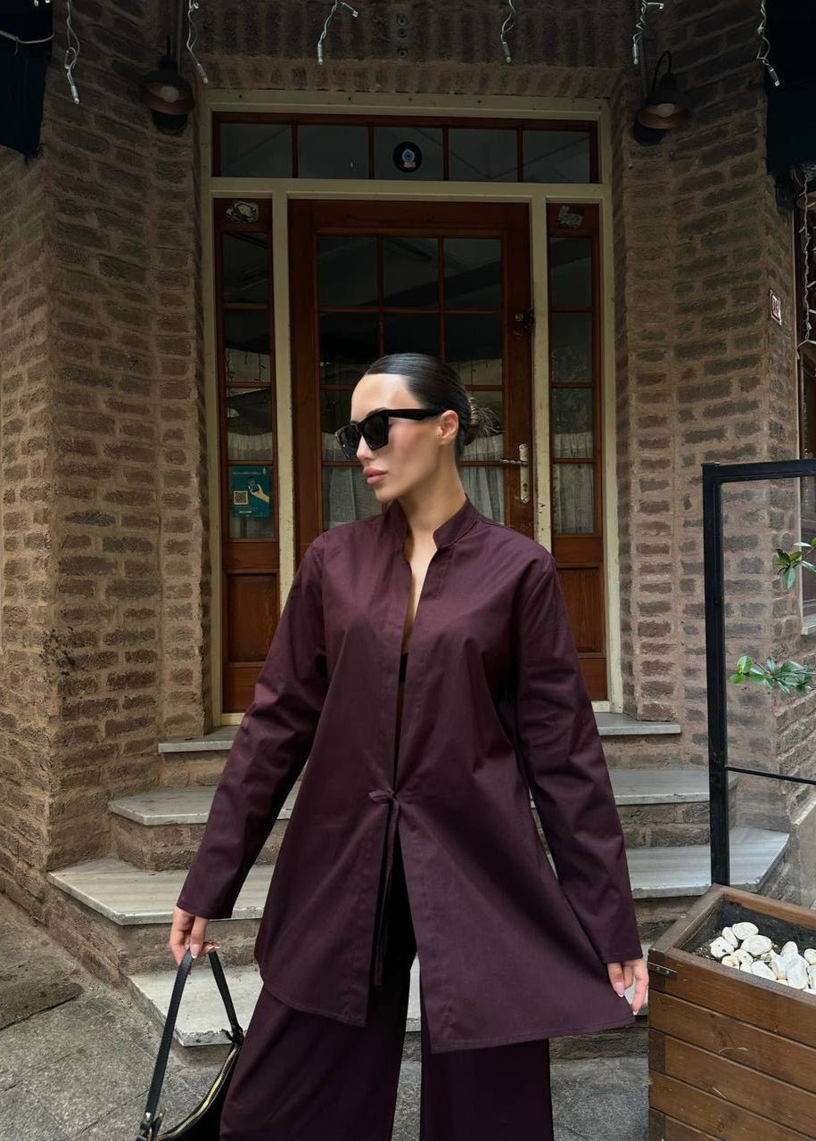 Ensemble Chemise Fluide & Pantalon Large - Bordeaux