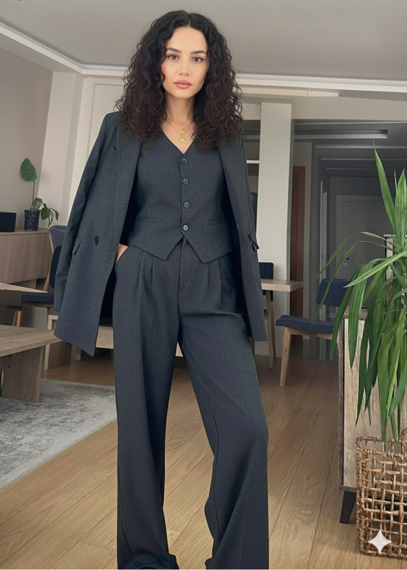 Ensemble tailleur gris ardoise / 3 pièces