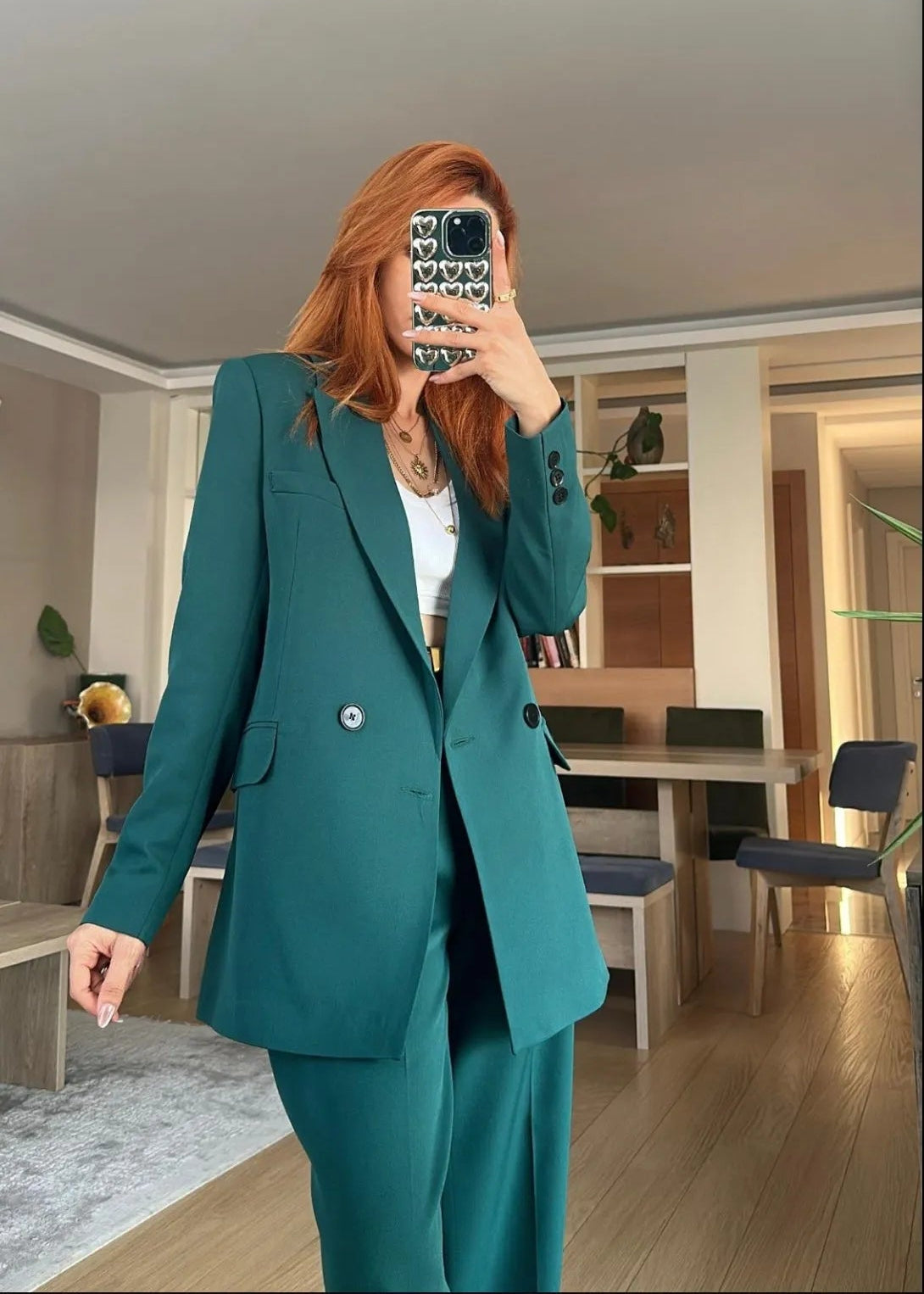 Ensemble tailleur à veste croisée - Vert foncé