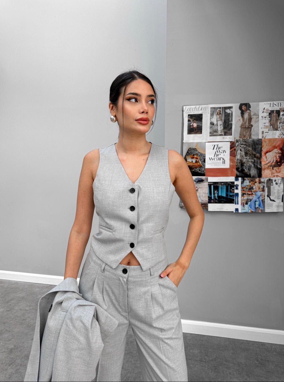 ensemble tailleur gris acier chic 3 pc