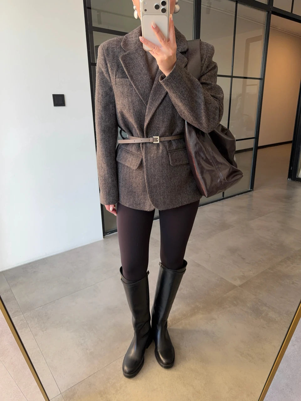 Veste ceinturée à fines rayures - Marron