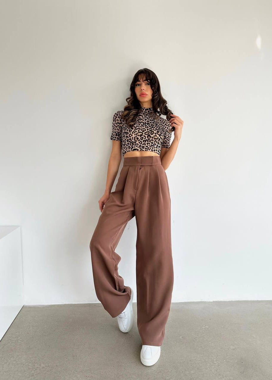 Pantalon Palazzo avec Scratch - Marron