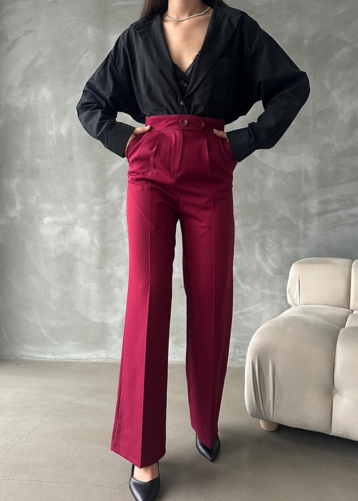 Pantalon Palazzo Taille Haute élégant - Rouge Bordeaux