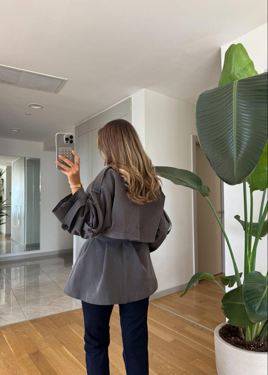 Trench Court Gris Ceinturé