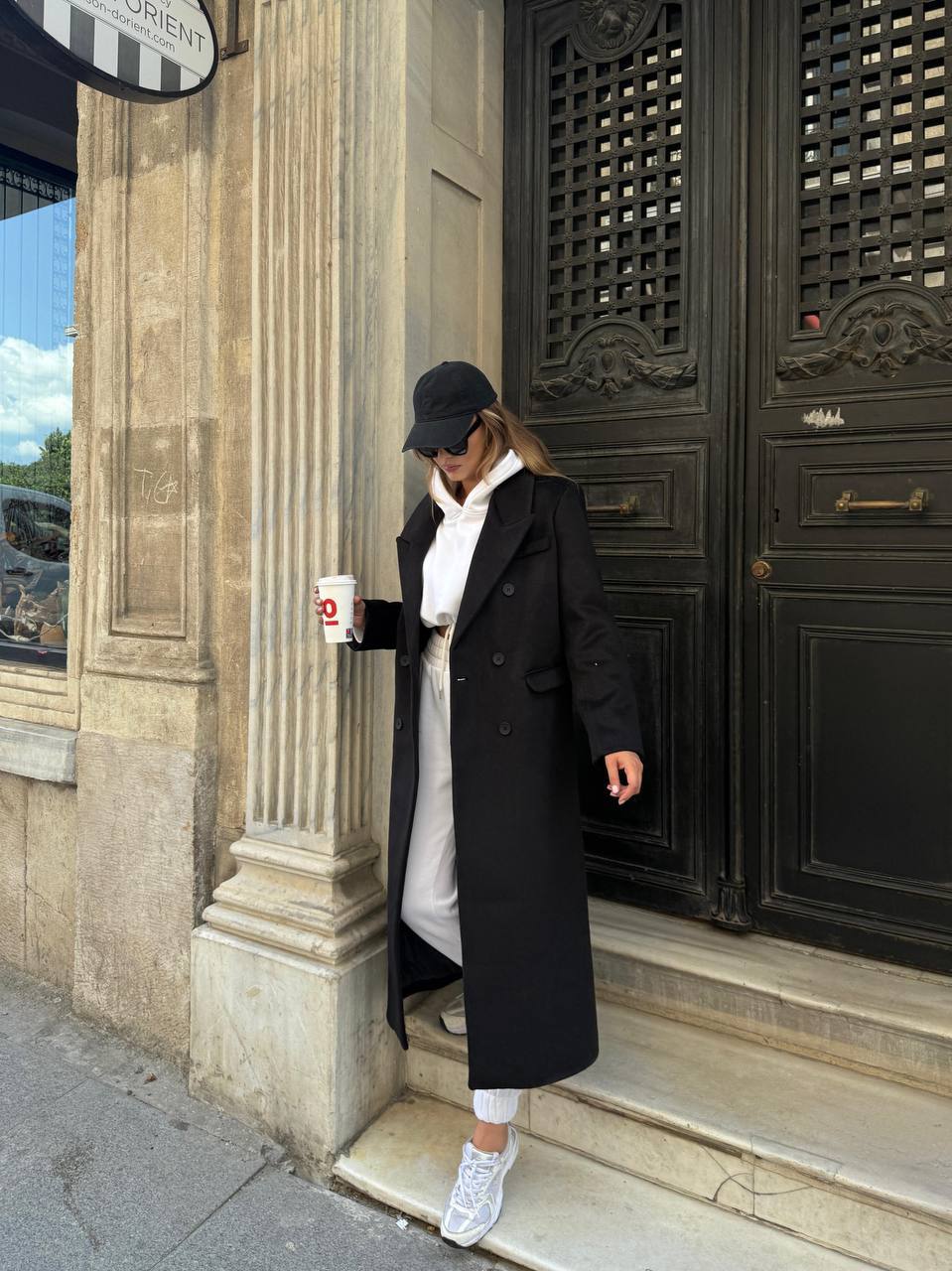 Manteau long droit en laine - Noir