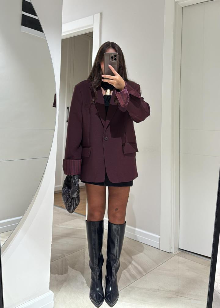 Blazer oversize à doublure rayée - Bordeaux