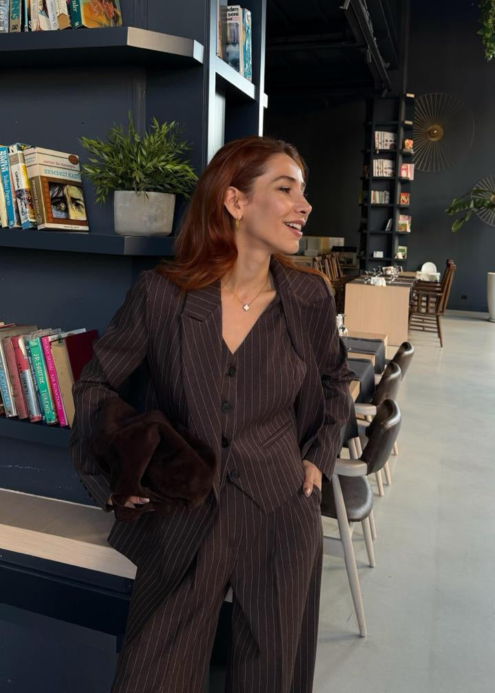 Ensemble tailleur 3 pièces - Marron rayé