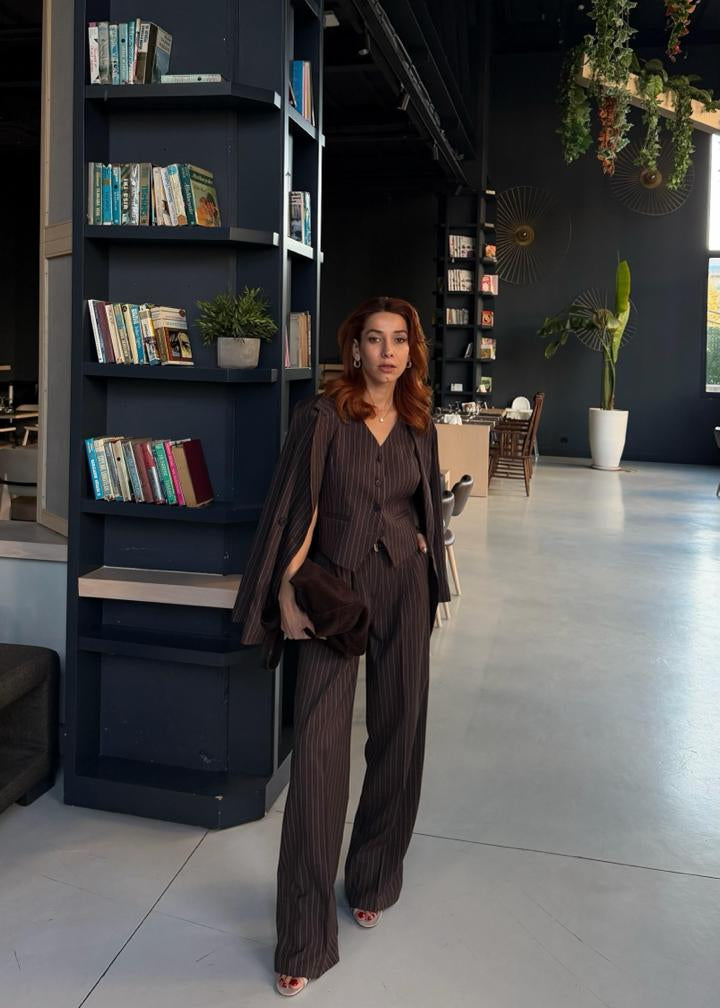 Ensemble tailleur 3 pièces - Marron rayé