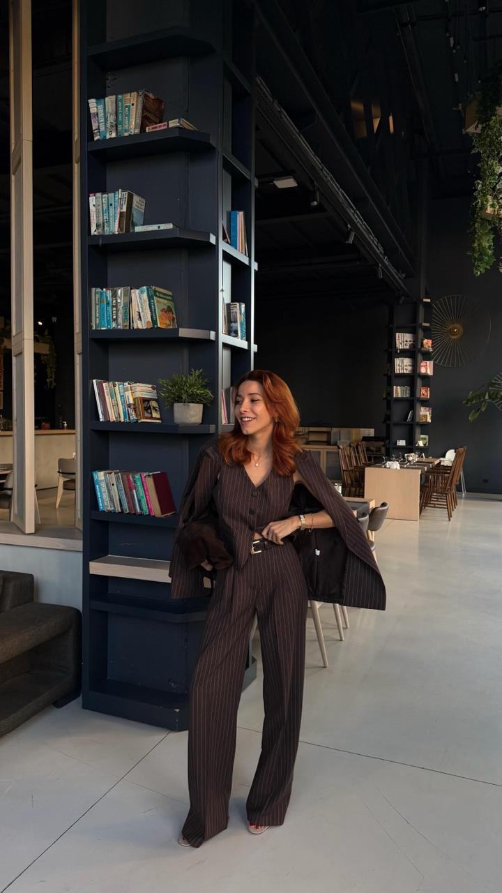 Ensemble tailleur 3 pièces - Marron rayé