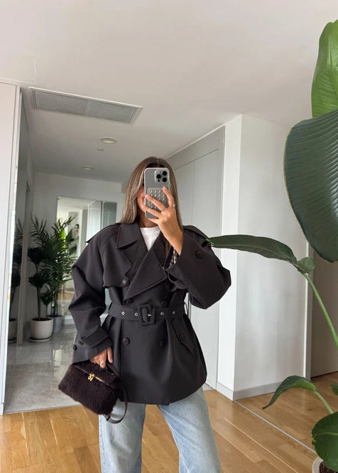 Trench-Coat court ceinturé - Noir